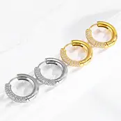 Stainless steel oorbellen met zirconia – halve pavé hoops goud/zilver