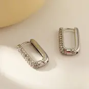 Stainless steel oorbellen met zirconia 20 mm – rechthoekige hoops goud/zilver