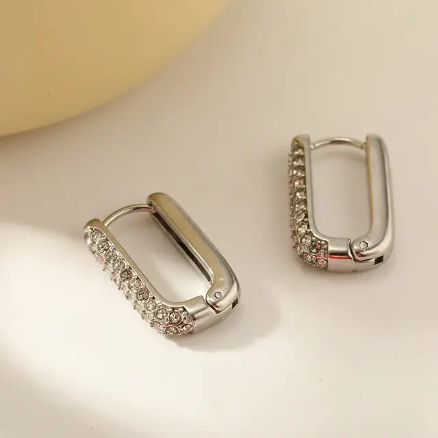 Stainless steel oorbellen met zirconia 20 mm – rechthoekige hoops goud/zilver