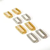 Stainless steel oorbellen met zirconia 20 mm – rechthoekige hoops goud/zilver