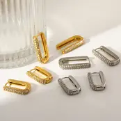 Stainless steel oorbellen met zirconia 25 mm – rechthoekige hoops goud/zilver