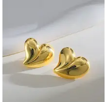 Stainless steel hart oorbellen goud – bolle statement studs