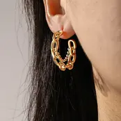 Stainless steel schakel oorbellen goud – chunky chain hoops
