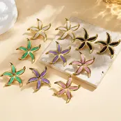 Stainless steel zeester oorbellen – gekleurde zomerse studs