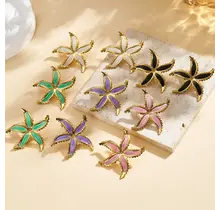 Stainless steel zeester oorbellen – gekleurde zomerse studs