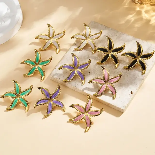 Stainless steel zeester oorbellen – gekleurde zomerse studs