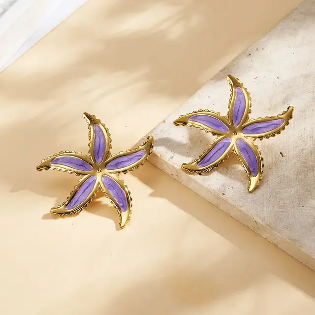 Stainless steel zeester oorbellen – gekleurde zomerse studs