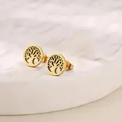 Stainless Steel Levensboom Oorstekers – Tree of Life Studs Goud/Zilver