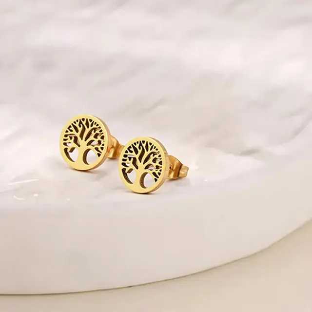 Stainless Steel Levensboom Oorstekers – Tree of Life Studs Goud/Zilver