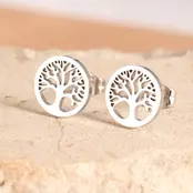 Stainless Steel Levensboom Oorstekers – Tree of Life Studs Goud/Zilver