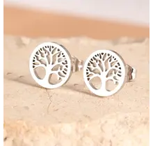 Stainless Steel Levensboom Oorstekers – Tree of Life Studs Goud/Zilver