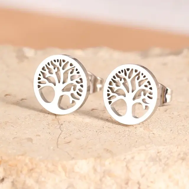 Stainless Steel Levensboom Oorstekers – Tree of Life Studs Goud/Zilver