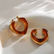 Goudkleurige hoops met gekleurde resin – stainless steel oorbellen