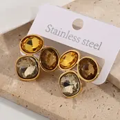 Goudkleurige stainless steel oorbellen met multicolor stenen – statement studs