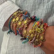 Vriendschapsarmbandje met stainless steel schildpad – kleurrijk summer armbandje - Blauw Paars