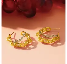 Stainless steel schakel oorbellen goud – chunky chain hoops