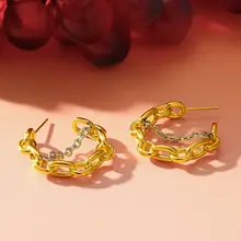 Stainless steel schakel oorbellen goud – chunky chain hoops