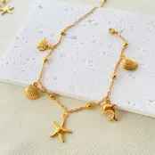 Stainless Steel Enkelbandje Schelp Zeester Dolfijn – Beach Charms Goud