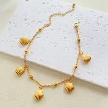Stainless Steel Enkelbandje Schelp – Trendy Shell Bedels Goud