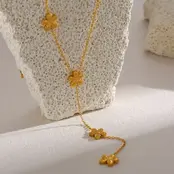 Stainless Steel Y-Ketting Bloemen Goud – Lariat Ketting Subtiel & Elegant