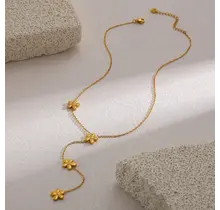 Stainless Steel Y-Ketting Bloemen Goud – Lariat Ketting Subtiel & Elegant