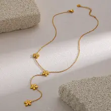 Stainless Steel Y-Ketting Bloemen Goud – Lariat Ketting Subtiel & Elegant