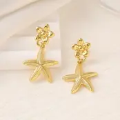 Stainless Steel Oorbellen Zeester Bloem – Goudkleurige Beach Hangers