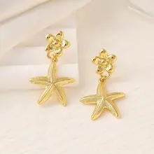 Stainless Steel Oorbellen Zeester Bloem – Goudkleurige Beach Hangers