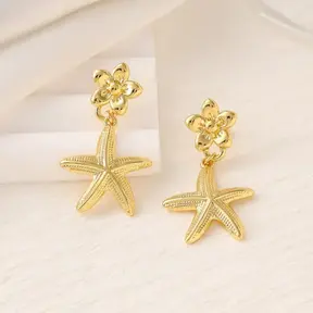 Stainless Steel Oorbellen Zeester Bloem – Goudkleurige Beach Hangers