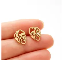 Stainless Steel Palm Leaf Oorstekers – Trendy Leaf Studs Goud/Zilver