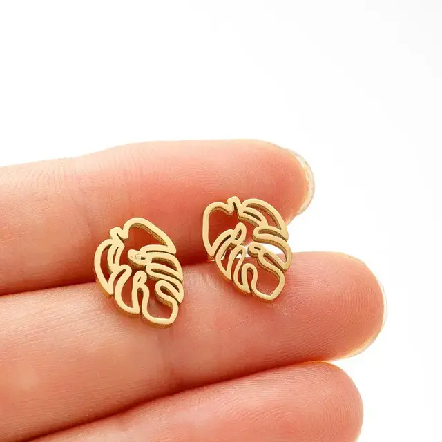 Stainless Steel Palm Leaf Oorstekers – Trendy Leaf Studs Goud/Zilver