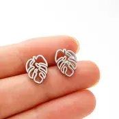 Stainless Steel Palm Leaf Oorstekers – Trendy Leaf Studs Goud/Zilver