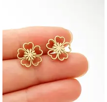Stainless Steel Bloem Oorstuds – Hartjes Design – Goud & Zilver