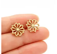 Stainless Steel Bloem Oorstekers Open – Fijn Floral Design Goud/Zilver