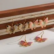 Stainless Steel Vlinder Oorbellen – Kleurrijke Butterfly Hangers Goud