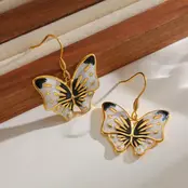 Stainless Steel Vlinder Oorbellen – Kleurrijke Butterfly Hangers Goud