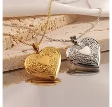 Stainless Steel Hart Medaillon Ketting – Openklapbare Foto Hanger Waterproof