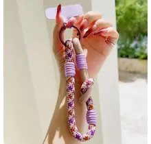 Telefoonkoord Kleurrijk – Trendy Phone Strap met Karabijnhaak Purple brown