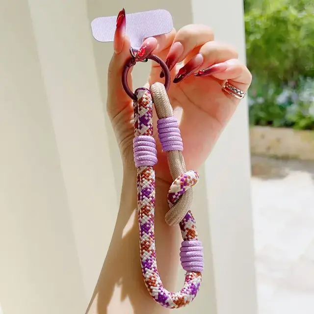Telefoonkoord Kleurrijk – Trendy Phone Strap met Karabijnhaak Purple brown