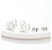 Stainless Steel Smiley Hart Oorstekers – Trendy Heart Studs Goud/Zilver