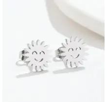 Stainless Steel Zon Oorstekers – Smiley Sun Studs Goud/Zilver