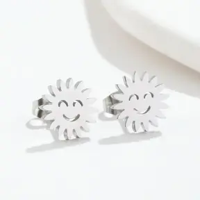 Stainless Steel Zon Oorstekers – Smiley Sun Studs Goud/Zilver