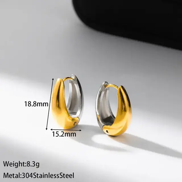 Stainless Steel Two Tone Oorringen Klein – Oval Hoops Goud/Zilver