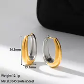 Stainless Steel Two Tone Oorringen Groot – Oval Hoops Goud/Zilver