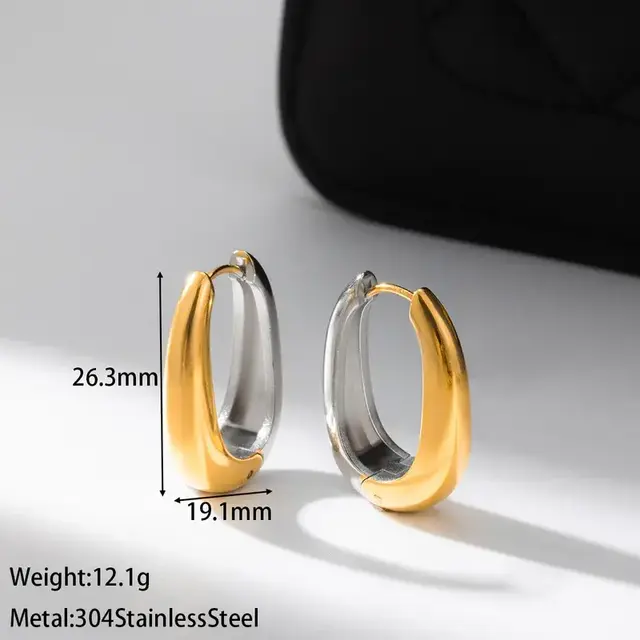 Stainless Steel Two Tone Oorringen Groot – Oval Hoops Goud/Zilver
