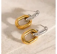 Stainless Steel Two Tone Oorbellen – Chain Link Oorringen Goud/Zilver