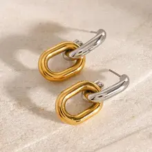 Stainless Steel Two Tone Oorbellen – Chain Link Oorringen Goud/Zilver