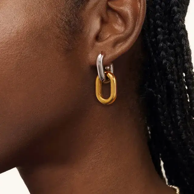 Stainless Steel Two Tone Oorbellen – Chain Link Oorringen Goud/Zilver