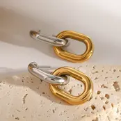 Stainless Steel Two Tone Oorbellen – Chain Link Oorringen Goud/Zilver