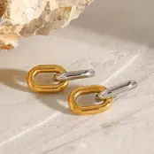 Stainless Steel Two Tone Oorbellen – Chain Link Oorringen Goud/Zilver